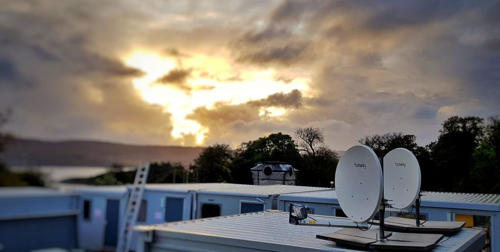 Satellite dishes installed for communication and connectivity